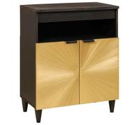 Owoxanthellate Buffet noir doré 60 x 33 x 75 cm - Commode en bois massif de manguier - Armoire d'appoint moderne avec 2 portes et structure en métal pour salon et salle à manger