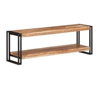 Owoxanthellate Buffet TV 120 x 30 x 40 cm en bois d'acacia massif et fer, meuble bas industriel avec finition naturelle, design moderne et durabilité pour salon, chambre à coucher