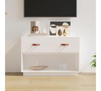 Owoxanthellate Buffet TV blanc 90 x 40 x 60 cm en pin massif avec commode spacieuse, banc TV robuste pour salon, chambre à coucher et couloir