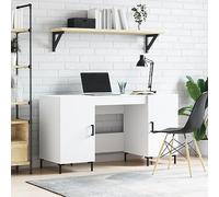 Owoxanthellate Bureau blanc 140 x 50 x 75 cm en bois avec 4 compartiments de rangement, structure en fer, design industriel, peu encombrant pour le bureau à domicile, la chambre à coucher et les