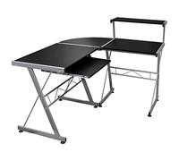 Owoxanthellate Bureau d'ordinateur d'angle 132 × 112 × 99 cm en bois/acier, plateau de clavier extensible droite/gauche, bureau, bureau à domicile