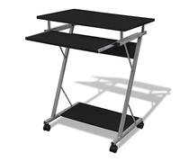 Owoxanthellate Bureau d'ordinateur noir 60 x 40 cm avec roulettes, plateau pour clavier extensible, base tour, cadre en acier aggloméré, jeu à domicile