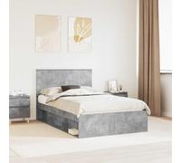 Owoxanthellate Cadre de lit 120 x 190 cm en bois de pin et béton moderne avec tête de lit et sommier à lattes, design robuste et minimaliste pour chambre à coucher et chambre d'amis