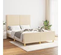 Owoxanthellate Cadre de lit 140 x 190 cm en tissu crème - Tête de lit réglable en hauteur - Bois de mélèze massif - Sommier à lattes - Confort de sommeil - Design moderne pour chambre à coucher