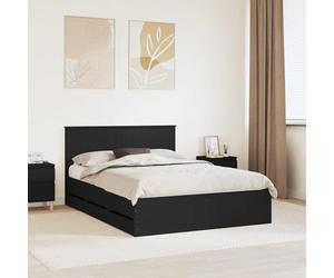 Owoxanthellate Cadre de lit 140 x 200 cm, noir, avec compartiments secrets, bois d'ingénierie, sommier à lattes, design moderne, peu encombrant pour les petits espaces