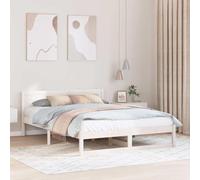 Owoxanthellate Cadre de lit 160 x 200 cm en pin massif, blanc, design moderne, avec tête de lit et sommier à lattes, cadre en bois robuste, pour chambre d'amis et chambre d'adolescent