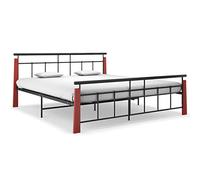 Owoxanthellate Cadre de lit 180 x 200 cm, noir, en métal et chêne massif, design moderne, robuste et durable, confort de sommeil pour chambre à coucher, chambre d'amis, chambre d'adolescent