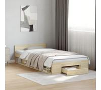 Owoxanthellate Cadre de lit 90 x 200 cm avec tiroir, chêne Sonoma, lit complet, moderne, sommier à lattes et espace de rangement pour chambre d'amis, chambre d'enfant