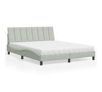 Owoxanthellate Cadre de lit avec matelas Hanko 160 x 200 cm - Gris clair - En velours - H2/H3 - Forme ondulée - Tête de lit moderne - Pour chambre à coucher et chambre d'amis