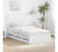 Owoxanthellate Cadre de lit blanc avec tiroirs 100 x 200 cm - Design moderne - Bois d'ingénieurs - 203 x 101 x 100 cm - Peu encombrant - Espace de rangement pour chambre à coucher, chambre d'amis