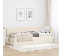 Owoxanthellate Cadre de lit d'angle avec matelas en velours crème 204 x 84 x 72 cm pour chambre à coucher, chambre d'amis, design moderne, robuste et peu encombrant, pour les petits espaces