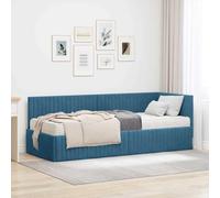 Owoxanthellate Cadre de lit d'angle en velours bleu - 204 x 84 x 72 cm - Avec matelas 80 x 200 cm - Tête de lit murale - Design moderne et confortable - Pour chambre à coucher, studio, chambre d'amis