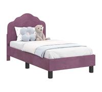 Owoxanthellate Cadre de lit d'enfant 70 x 140 cm en velours violet avec tête de lit et espace de rangement - Cadre de lit bas et pliable moderne pour chambre d'enfant et chambre d'amis