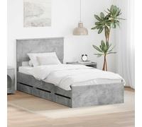Owoxanthellate Cadre de lit en béton gris - 200 x 100 cm - Avec tête de lit et tiroirs - Design moderne en bois - Robuste - Pour chambre à coucher et chambre d'amis
