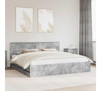 Owoxanthellate Cadre de lit en béton gris 200 x 200 cm avec tête de lit et tiroirs - Design moderne - Bois d'ingénieur, robuste et durable - Pour chambre à coucher, chambre d'adolescent et chambre