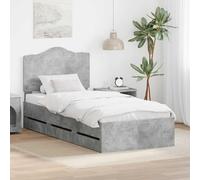 Owoxanthellate Cadre de lit en béton gris 203 x 101 x 100 cm - Design moderne avec 6 tiroirs - Tête de lit en bois d'ingénieur, robuste et durable - Pour chambre à coucher, balcon, salon