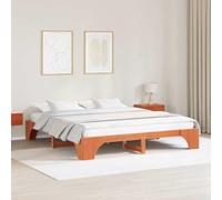 Owoxanthellate Cadre de lit en bois massif 200 x 200 cm en pin marron ciré avec sommier à lattes, design moderne, robuste et durable, pour chambre à coucher, chambre d'amis