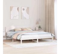 Owoxanthellate Cadre de lit en bois massif - Blanc - 200 x 200 cm - Avec tête de lit - Lit double moderne en pin - Pour chambre à coucher, chambre d'amis, chambre d'adolescent