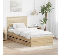Owoxanthellate Cadre de lit en chêne Sonoma - 203 x 101 x 90 cm - En bois avec compartiments de rangement secrets - Design moderne - Robuste et durable - Pour chambre à coucher