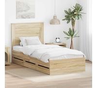 Owoxanthellate Cadre de lit en chêne Sonoma 90 x 190 cm - Bois d'ingénierie moderne avec tête de lit et tiroir caché - Cadre en bois robuste et durable - Meubles de chambre à coucher pour petits