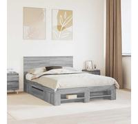 Owoxanthellate Cadre de lit en chêne Sonoma - Gris - 160 x 200 cm - Avec tête de lit - Design moderne - En bois robuste et durable - Pour chambre à coucher, chambre d'amis