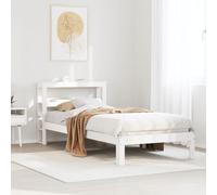 Owoxanthellate Cadre de lit en pin blanc, 90 x 200 cm, avec tête de lit et étagères, autonome, sans matelas, simple, durable, pour chambre à coucher, chambre d'amis, chambre d'adolescent