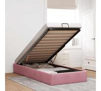 Owoxanthellate Cadre de lit en velours rose 90 x 190 cm avec espace de rangement, mécanisme de levage hydraulique, sommier à lattes, cadre en métal, lit rembourré moderne sans matelas pour chambre