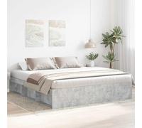 Owoxanthellate Cadre de lit gris béton, 180 x 200 cm, en bois de pin massif, lattes de contreplaqué, design moderne, avec 6 compartiments de rangement, pour livres, plantes, chambre à coucher, chambre