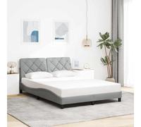 Owoxanthellate Cadre de lit gris clair - 140 x 190 cm - En tissu polyester - Design moderne - Forme ondulée - Avec coussin de tête de lit - Sommier à lattes - Compatible avec matelas ≥15 cm - Pour