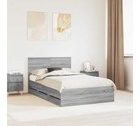 Owoxanthellate Cadre de lit gris Sonoma - 120 x 190 cm - Design moderne en bois avec compartiments de rangement cachés - Pour chambre à coucher et chambre d'amis