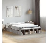 Owoxanthellate Cadre de lit gris Sonoma 135 x 190 cm en bois avec lattes de contreplaqué, lit moderne, 215,5 x 138 x 30 cm, compartiments de rangement, cadre de lit robuste, pour chambre à coucher et