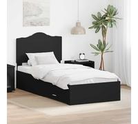 Owoxanthellate Cadre de lit moderne noir avec espace de rangement, 100 x 200 cm, en bois dérivé du bois, sommier à lattes et tête de lit, facile à monter pour chambre d'adolescent et adulte