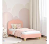 Owoxanthellate Cadre de lit pour enfant, rose, 80 x 160 cm, en bois dérivé du bois, avec espace de rangement, tête de lit, sommier à lattes, design bas moderne, montage facile pour chambre de fille