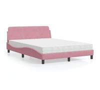 Owoxanthellate Cadre de lit rose 140 x 190 cm avec matelas en velours Dover, design moderne ondulé, tête de lit, H2/H3, lit de rêve pour chambre à coucher et chambre d'amis