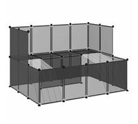 Owoxanthellate Cage pour petits animaux - Noir - 143 x 107 x 93 cm - Enclos modulaires en panneaux PP et acier pour cochons d'Inde, lapins et chiots - Enclos à faire soi-même pour chiots avec 2