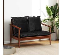 Owoxanthellate Canapé 2 places avec acacia et cuir véritable - Petit - 99 x 65 x 72 cm - Noir - Design rétro moderne - Structure en bois robuste - Mini canapé confortable pour salon, bureau ou couloir