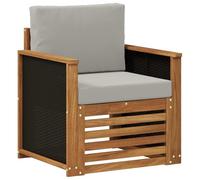 Owoxanthellate Canapé central d'extérieur naturel en bois d'acacia - Canapé de jardin modulaire avec coussins gris clair - Canapé de salon en bois massif résistant aux intempéries pour balcon et