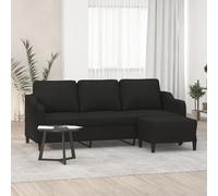 Owoxanthellate Canapé d'angle 3 places en tissu noir 198 cm avec tabouret - Design moderne - Structure en métal robuste - Petit canapé confortable pour salon, chambre à coucher, bureau