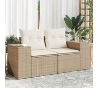 Owoxanthellate Canapé de jardin 2 places, beige, 186 x 62 x 69 cm, en polyrotin, avec espace de rangement, coussin d'assise blanc crème, design moderne, robuste, pour balcon, terrasse et jardin