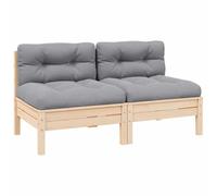 Owoxanthellate Canapé de jardin 2 places en pin massif - 127 x 63,5 x 62,5 cm - Avec coussins d'extérieur gris - Modulaire - Pour terrasse, balcon, jardin d'hiver