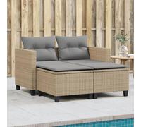 Owoxanthellate Canapé de jardin, 2 places, en polyrotin, beige, 122 x 65 x 62 cm, petit balcon, avec 2 tabourets, résistant aux UV, peu encombrant, pour coin salon, terrasse, jardin d'hiver
