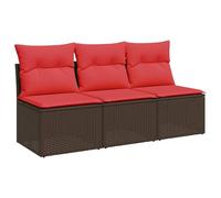 Owoxanthellate Canapé de jardin 3 places, 165 x 62 x 69 cm, en polyrotin marron, avec coussin d'assise rouge et rangement, robuste, pour balcon, terrasse, extérieur