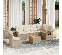Owoxanthellate Canapé de jardin 7 pièces - Beige - En rotin synthétique - 62 x 62 x 69 cm - Table en bois d'acacia - Résistant aux intempéries - Avec coussins - Pour balcon, terrasse, jardin d'hiver