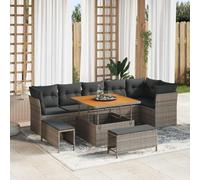 Owoxanthellate Canapé de jardin, 9 pièces, en polyrotin, gris, 100 x 100 x 71 cm, avec espace de rangement, résistant aux intempéries, design moderne, pour jardin, terrasse, balcon