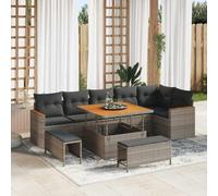 Owoxanthellate Canapé de jardin 9 pièces en polyrotin gris résistant aux intempéries, avec table de 100 cm et coussins, design moderne, robuste et modulaire, pour jardin, terrasse, balcon