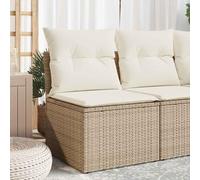 Owoxanthellate Canapé de jardin en polyrotin beige, 55 x 62 x 69 cm, avec coussin blanc crème, espace de rangement, résistant aux UV, design modulaire, pour balcon, terrasse et petit salon d'extérieur