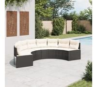 Owoxanthellate Canapé de jardin, semi-circulaire, noir, 287 x 70 cm, avec coussins d'assise blanc crème, en rotin synthétique résistant aux UV, robuste, pour balcon, terrasse, jardin d'hiver