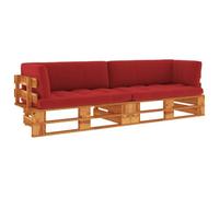 Owoxanthellate Canapé en palettes 2 places avec coussin rouge en bois de | Canapé de jardin rustique en pin avec coussin d'assise pour terrasse, balcon, jardin et salon.