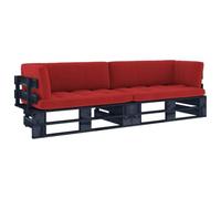 Owoxanthellate Canapé en palettes 2 places en bois avec coussin rouge 110 x | Banc de jardin confortable pour terrasse, balcon et salon. Les accoudoirs montables des deux côtés offrent de la flexibilité.