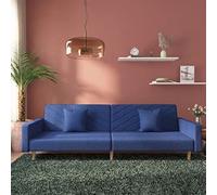 Owoxanthellate Canapé-lit 2 places, bleu, 220 x 84 x 69 cm, cadre en bois, 2 coussins, polyester, fonction lit rapide, pour salon, chambre d'amis, studio
